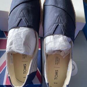 TOMS Dark Blue Canvas Slip-Ons Size 10 Brand New